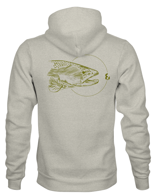 BROWN TROUT SKETCH FULL ZIP HOODIE
